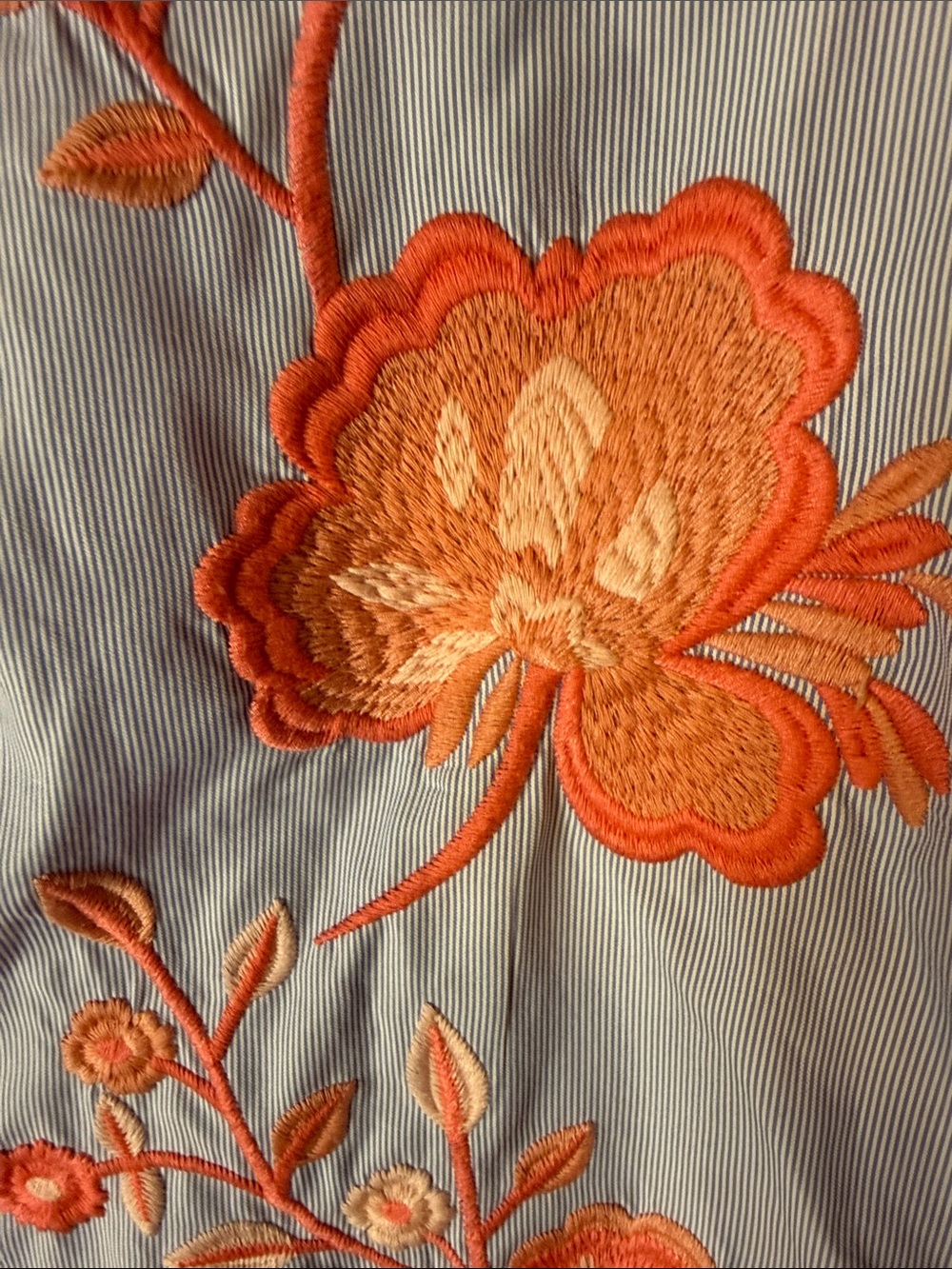 INC International Concepts Light Blue Wrap Blouse with Coral Floral Embroidery - Picture 5 of 6